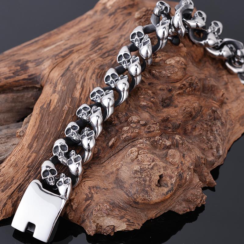 Мужские браслеты в готическом стиле с черепом, 19 мм, из нержавеющей стали, браслет-цепочка с призраком для мужчин, ювелирные изделия в виде скелета, новинка для мужественных запястий