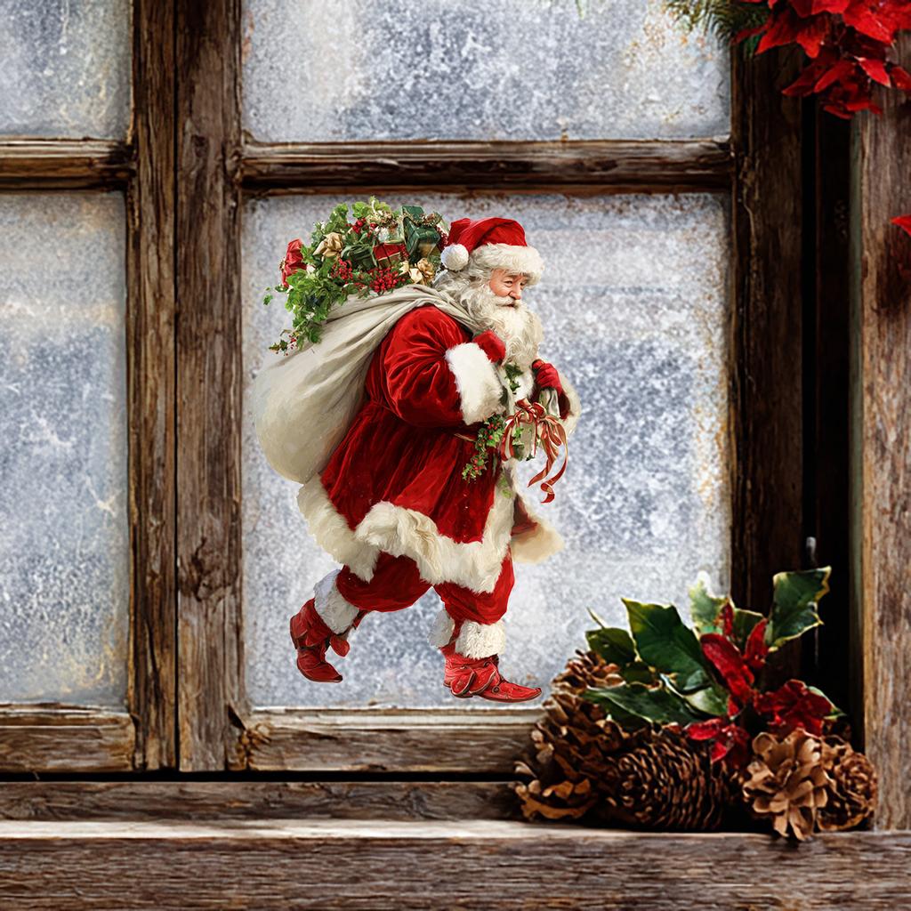 Дед Мороз доставляет подарки с полностью прозрачными, двусторонними видимыми стеклянными наклейками для украшения дома