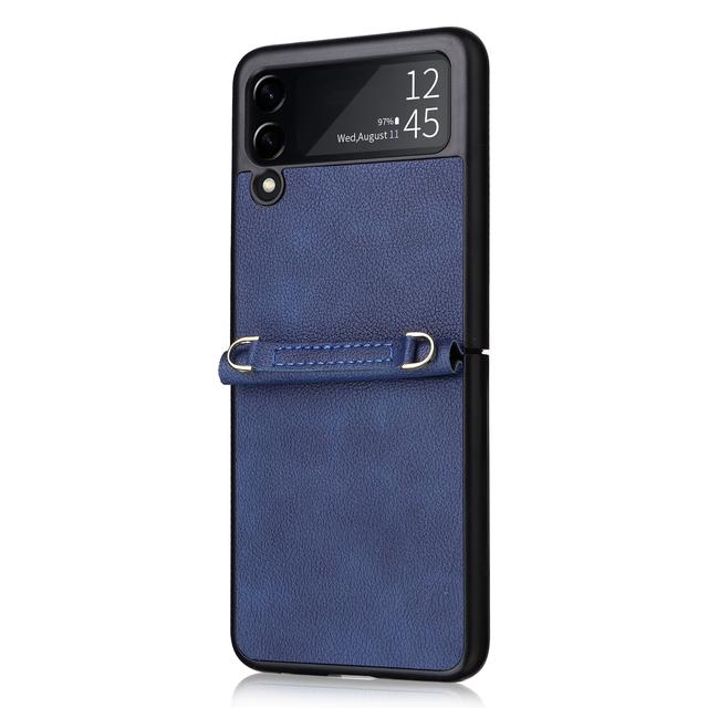 Кожаный чехол-бумажник с ремешком для телефона с защитой от падения для Samsung Galaxy Z Flip 4 5g Flip3 Flip4 Flip 3, складной чехол без отпечатков пальцев