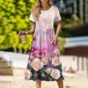 Women's Casual Cute Pattern Print Round Neck Midi Dress Basic Classic Outdoor Everyday Short Sleeve Loose Dress
