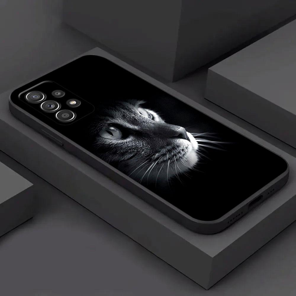 Черные Кошки Милый кот Для Samsung Galaxy A55 Чехол A54 A52S A53 5G A51 A34 A35 A33 A32 A50 A72 A71 A30 A7 A9 2018 Чехлы Мягкая Крышка