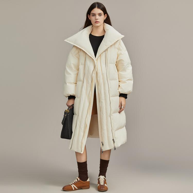 ELLE 90% Белый Утиный Пух Длинный Пуховик Зимнее Пальто Лацкан Толстый Теплый Элегантный Верхняя Одежда Женская верхняя одежда EY36425