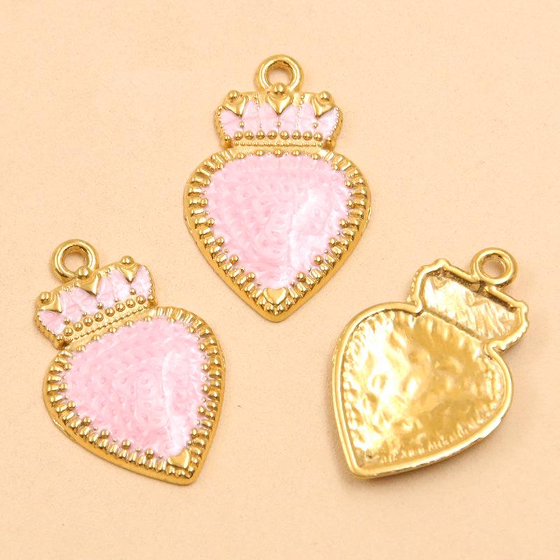17x26mm Gold & Enamel Stainless Steel Crown Heart Pendants - 4 Colors for Retro Necklace/Bracelet Charms