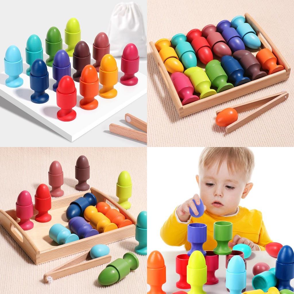 Montessori Learning Wooden Egg Cup Set For Toddlers With Eco-friendly Paint Finish
