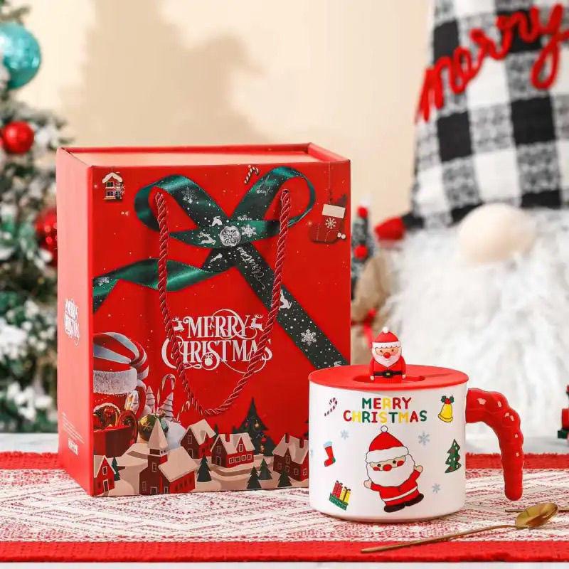 Creative Santa Claus Mug with Lid Cute Mug Cartoon Christmas Ceramic Mug Gift