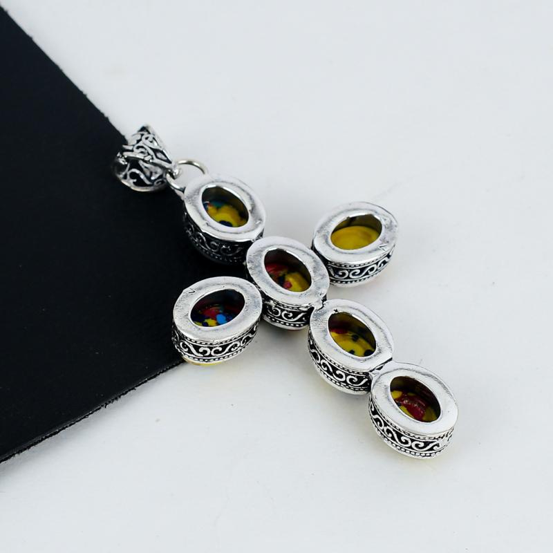 Кулон из мозаичной яшмы из стерлингового серебра 925 пробы - Ручная работа, Дизайн креста, Ювелирное украшение для повседневной носки, Уникальный кулон из мозаичной яшмы, Подарки на День отца