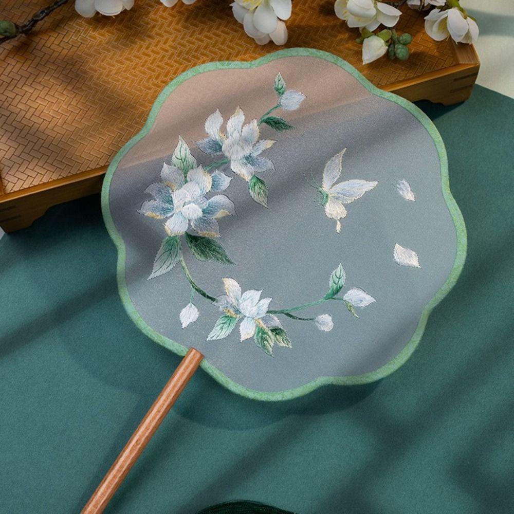 Floral Pattern Silk Fan with Tassels Pendant Tuan Fan Photography Prop