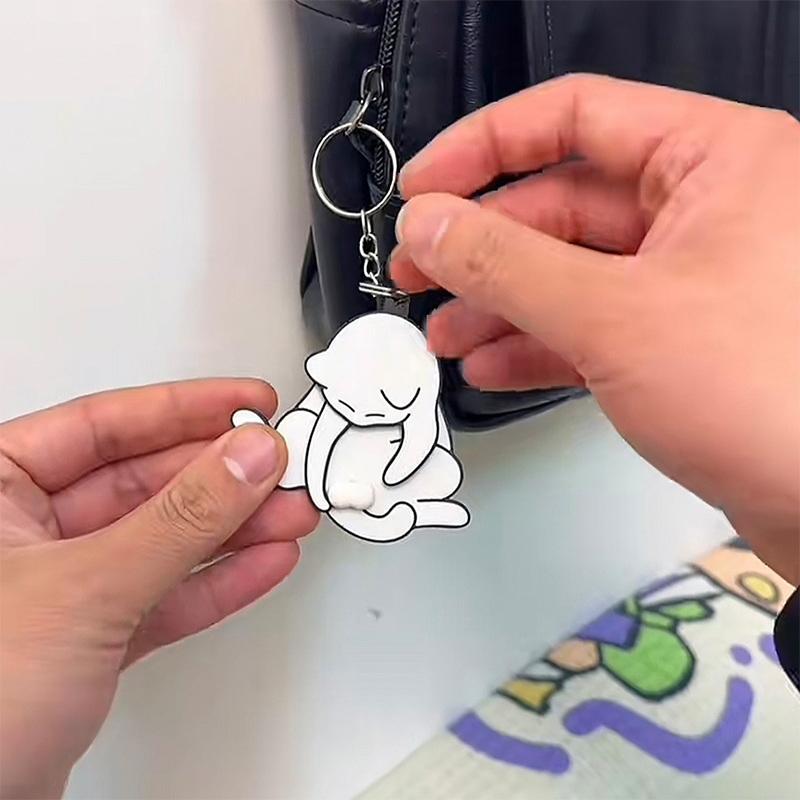 Creative Pull Play Egg Cat Keychain Pendant Cute And Funny Rotatable Acrylic Bag Pendant For Women Keyring Purse Bag Accessory