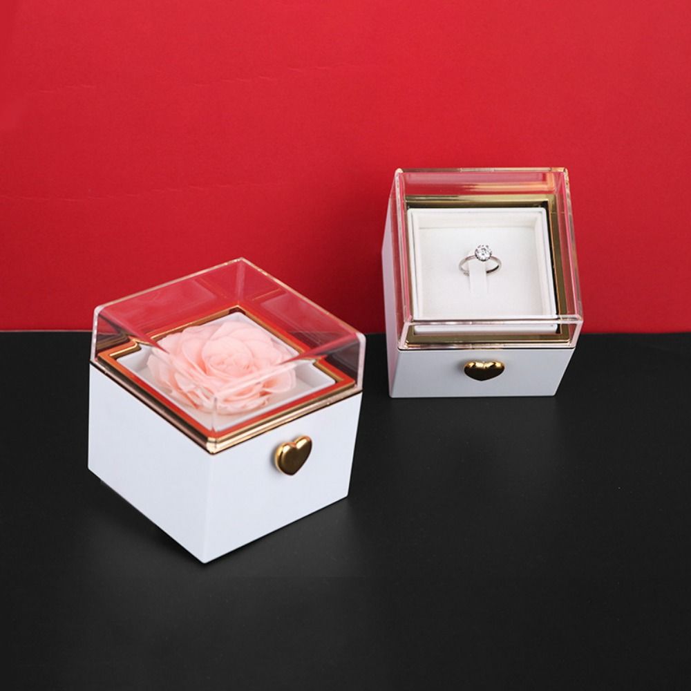 Eternal Rose Proposal Ring Boxes Rotation Jewelry Display Rack Rose Jewelry Gift Box Mother's Day