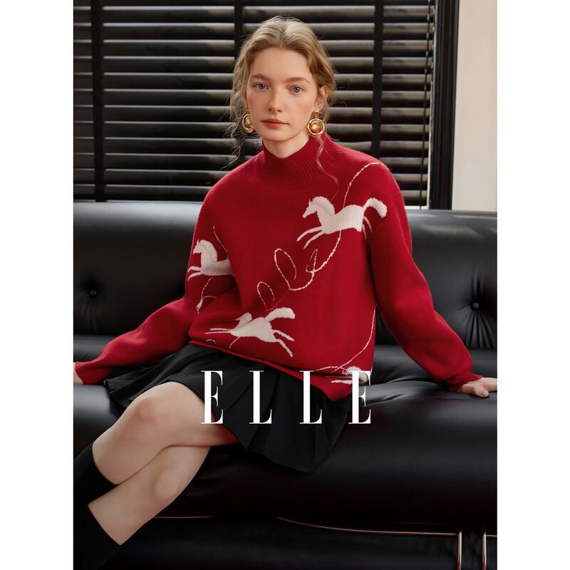ELLE Женский жаккардовый вязаный свитер с высоким воротником с изображением лошади