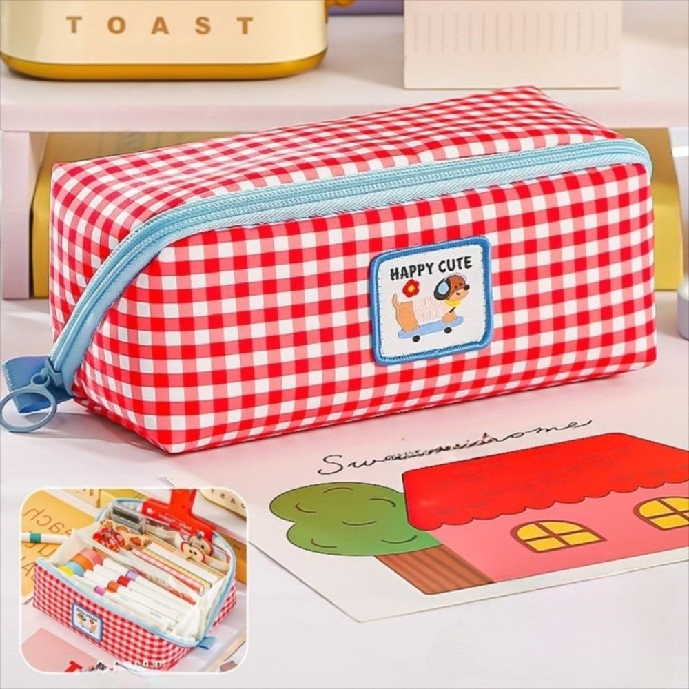 Large Capacity Grid Stationery Bag Korean Style Dopamine Pencil Pouch Prism Pencil Case  Office