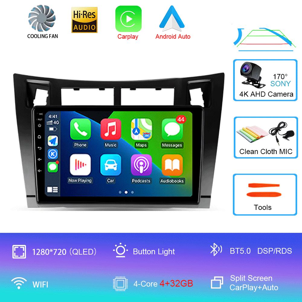 Автомобильный радиоприемник Android 14 Навигация Мультимедийный проигрыватель для Toyota Yaris 2005 - 2012 Carplay Авто Стерео Видео GPS 2 din DSP WIFI+4G