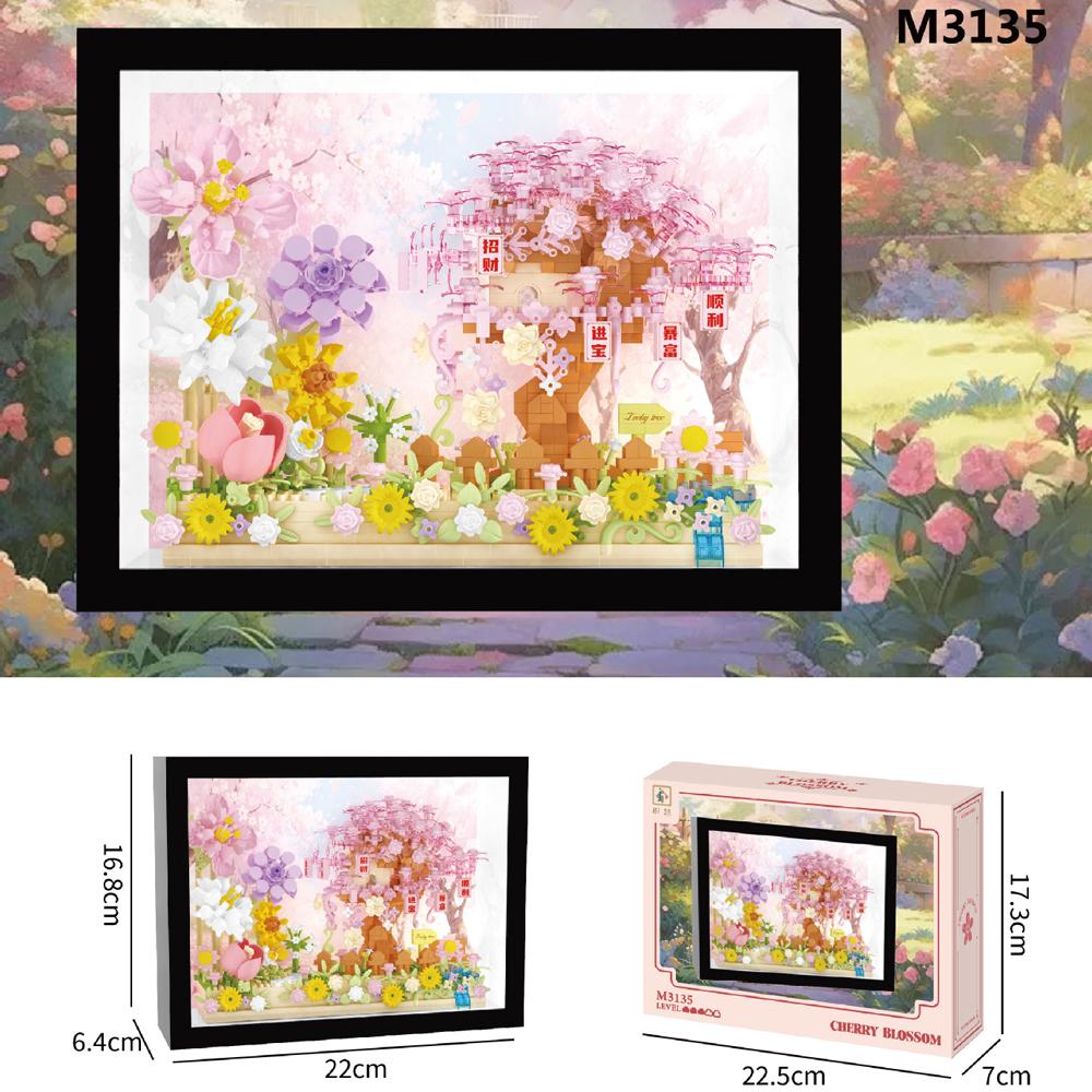 Idea Arts Micro Diamond Block Home Furnishing Nanobrick Flower World 3D Photo Frame Toy Building Brick With Light For Girl Gifts