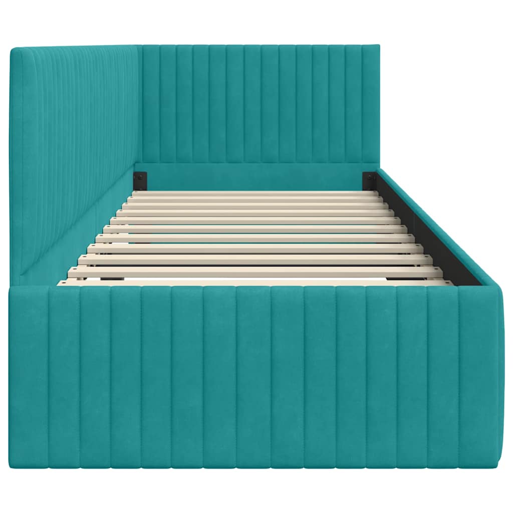 L shaped bed frame with headboard turquoise 80 cm x 200 cm velvet