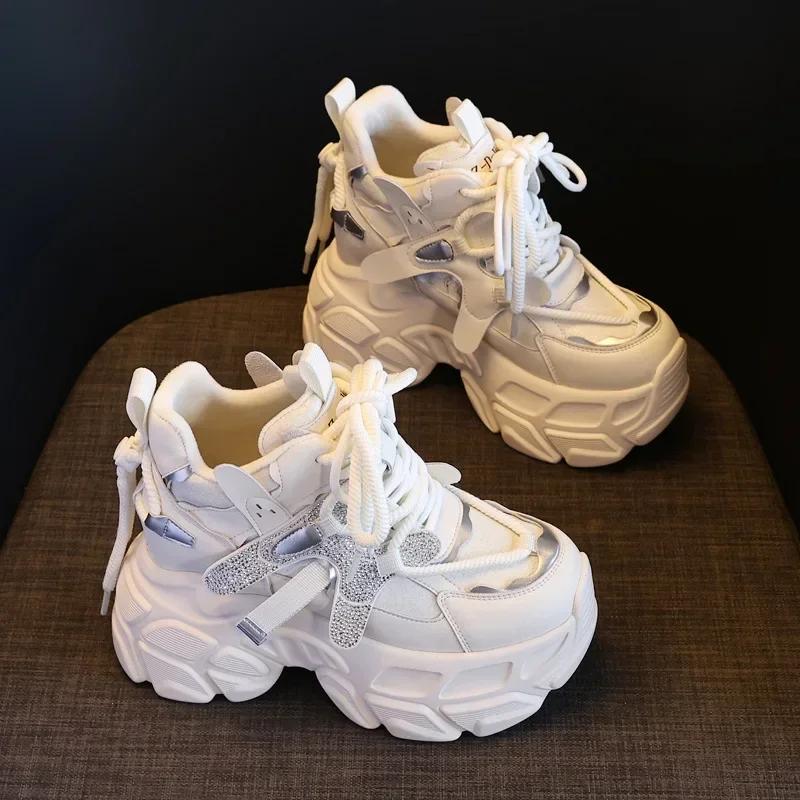 Мода 10см Микрофибра Натуральная Кожа Вулканизированные Массивные Кроссовки Платформа Танкетка Модная Весенняя Обувь Ботильоны Женские Осень