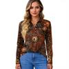 Women's Fashion Casual Lapel Short Long Sleeve Print Shirt Women's Button Up Tops