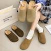 Fashion Faux Suede Flat Slippers Women New 2024 Autumn Vintage Close Toe Mules Shoes Woman Soft Sole Cork Slides Outdoor Slippers