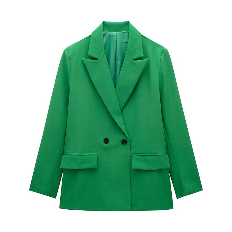 Женская мода с карманами, однотонный двубортный блейзер в винтажном стиле с длинными рукавами и вырезом на шее, женские офисные наряды для леди