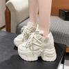 Fashion 2025 New 10.5cm Breathable Leather Shoes  Winter Wedge Heels Casual Women Walking Sneakers Autumn Lace-up High Platform Chunky