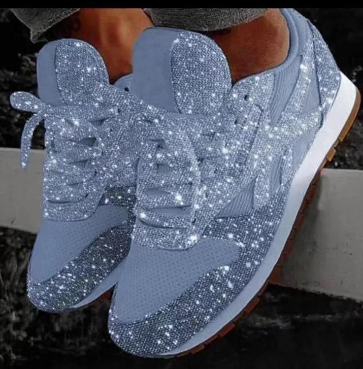 Shiny Glitter Sport Shoes Breathable Bling Casual Sneakers Women Spring Summer Ladies Red Blue Comfort Lace Up Running Shoes