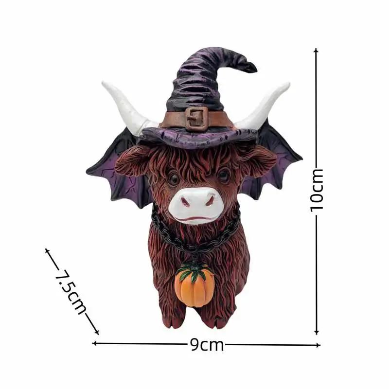 Cute Scottish Highland Cow Resin Figurine Adorable Home Decor Ornament for Halloween Christmas Desk Decoration Festive Gift