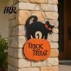 Black Cat Pumpkin Plaque Halloween Wooden Door Sign, And Plaque, Rustic Sign Farmhouse Wall Hanging Decor for Holiday Party Indoor Outdoor Art