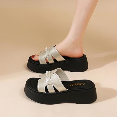 Ретро тапочки женские летние новые на толстой подошве повседневные шлепанцы на платформе для пляжа