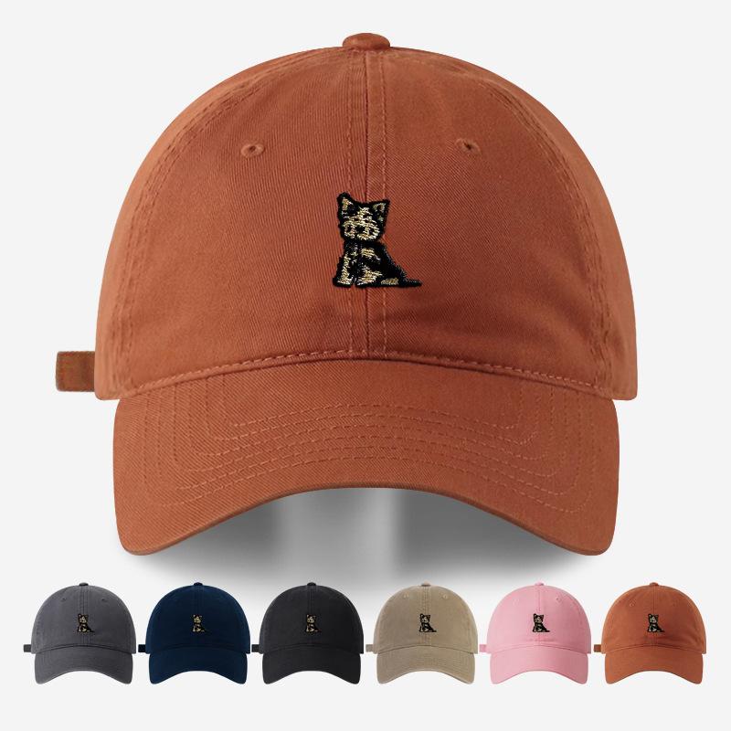 Summer New Cute Puppy Embroidery Dome Wide Brim Cap Couple Versatile Baseball Cap