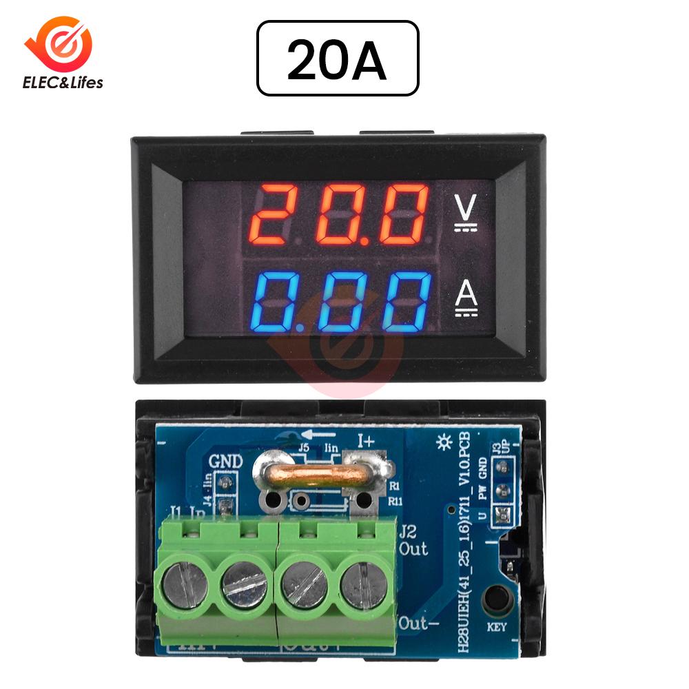 DC 7-100V 20A 50A Voltmeter Ammeter Mini Digital Amp Volt Voltage Current Meter Detector Tester 0.28" Dual LED Display Gauge