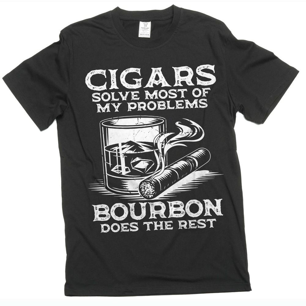 Men's Funny Cigars and Bourbon T-shirt Father's Day Tee Gifts Cigar T-shirt