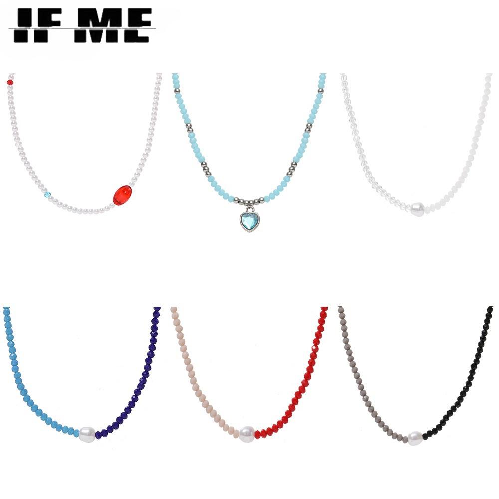 iF ME Korean Beads Necklace Fashion Heart Pendant Necklaces Choker Women Jewelry Accessories