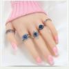 5Pcs/Set Bohemian Vintage Blue Stone Alloy Finger Ring Women Charming Jewelry