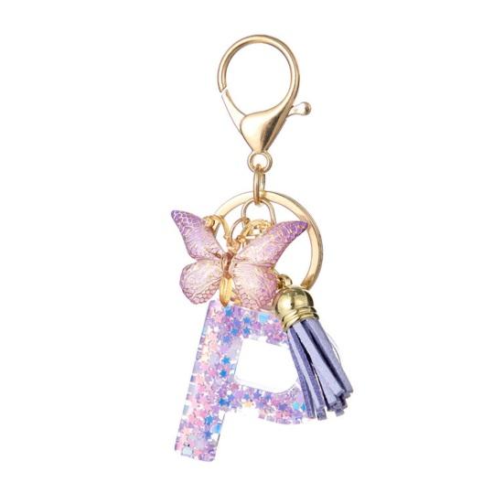 Purple Series Keychain Pendant Sequins Star Initial Letter Key Chain
