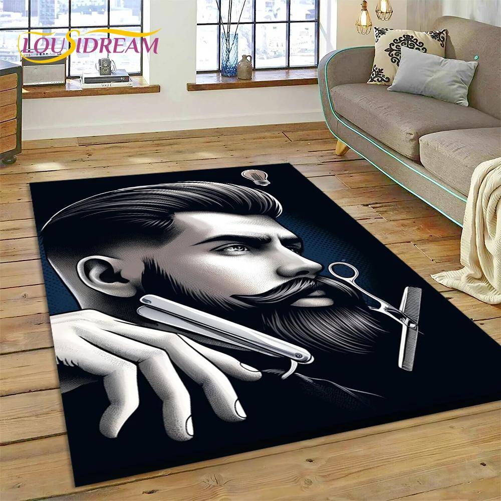 Модный логотип парикмахерской Череп Винтажный ковер-циновка для спальни, гостиной, дома, украшение для дивана, большой игровой коврик для ребенка
