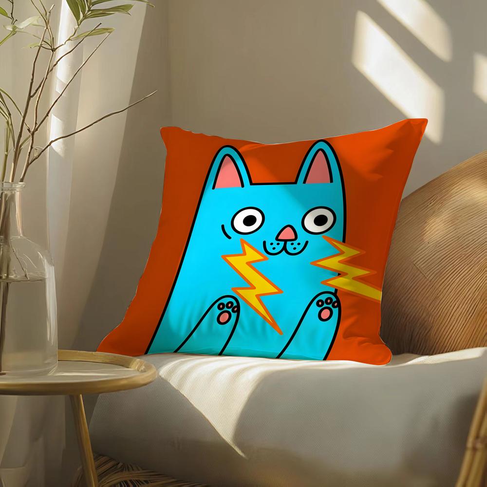 Surprised cat funny party pattern Pillow Case DoubleSided Plush Sofa Cushion Covers Organic Breathable Invisible Zipper