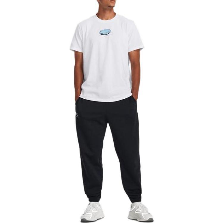 Under Armour T Shirts Men's White Crew Neck Moderate Straight Fit Unisex 1379556-100