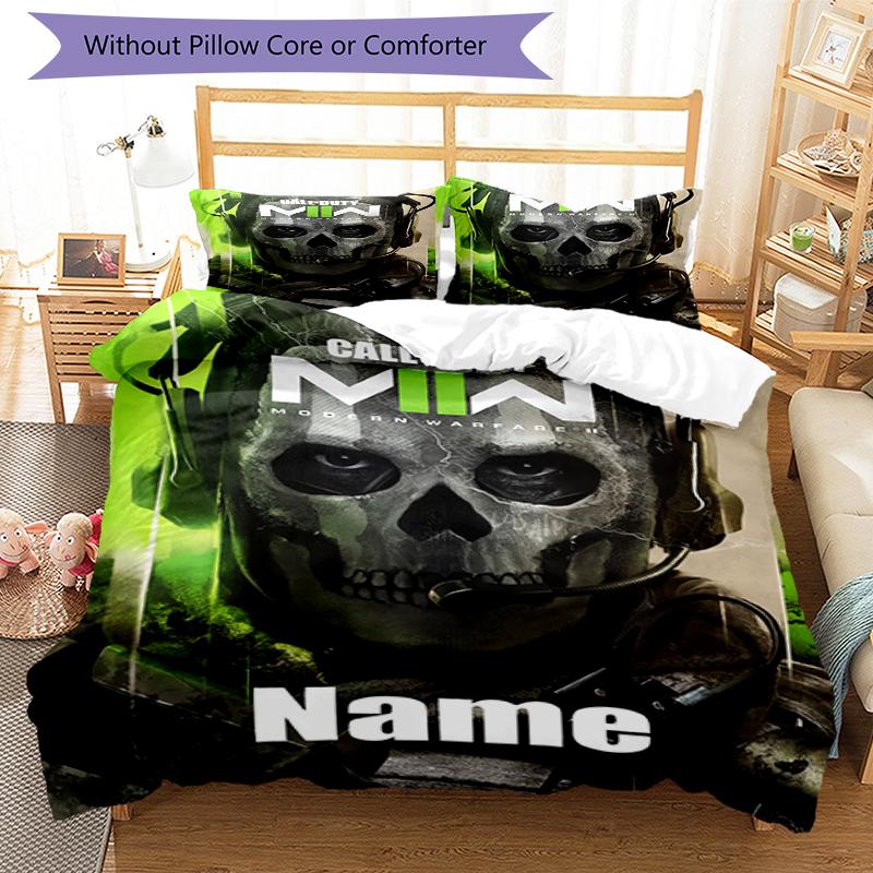 3pcs Custom Name Call of Duty Bedding Set Duvet Cover Closure Includes 1 Duvet Cover & 2 Pillowcases, Soft and Comfortable for All Seasons.