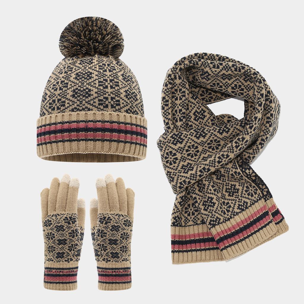 Christmas Deer Pattern Knit Headwear Scarf Gloves Collection With Acrylic Material For Cold Season