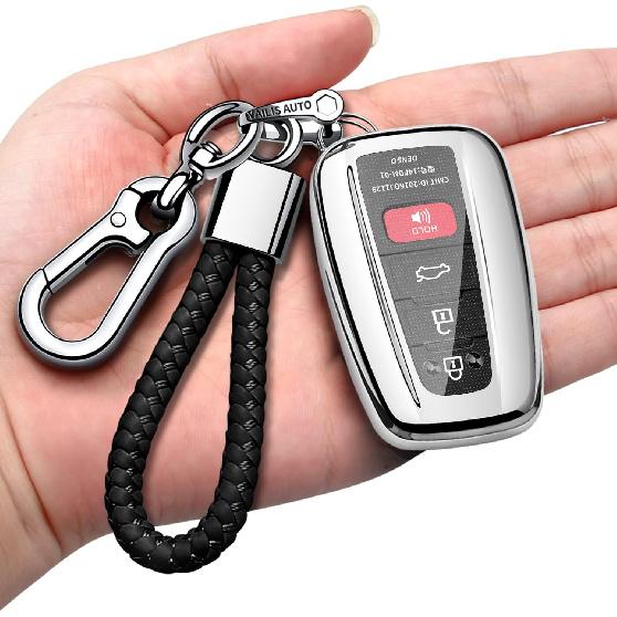 Autophone for Toyota Rav4 Key Fob Cover with Keychain Soft TPU Key Shell Case,Compatible With -2025 Rav4 Smart Key-Red