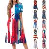 Женское свободное повседневное и модное платье с круглым вырезом и короткими рукавами, средней длины с принтом