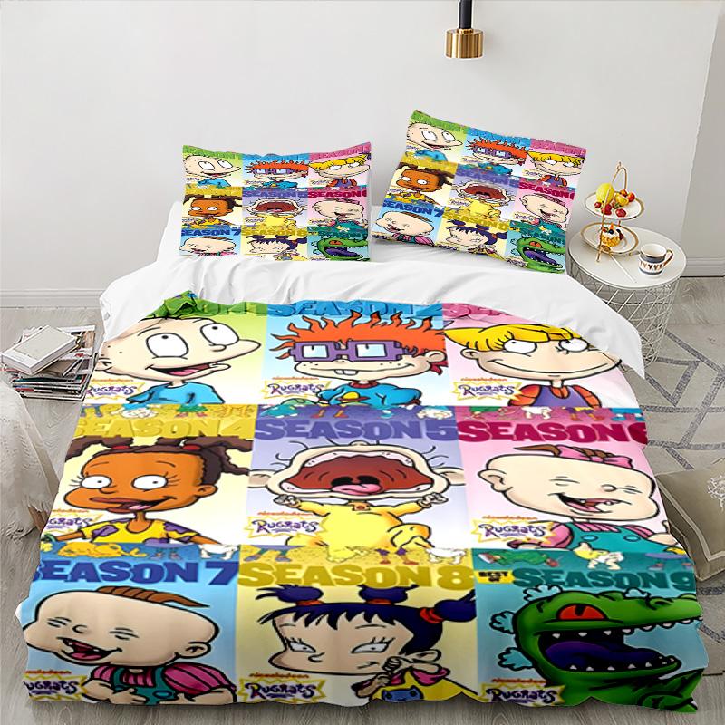3PCS Rugrats Friends Bedding Set Printed Duvet Cover Closure Includes 1 Duvet Cover & 2 Pillowcases for All Seasons Bedroom Decor