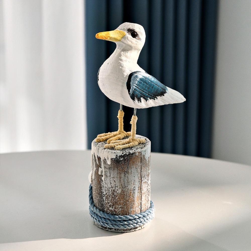 Mediterranean Style Seabird Ornament Vintage Seagull Model Durable Wooden Seagull Craft Nursery