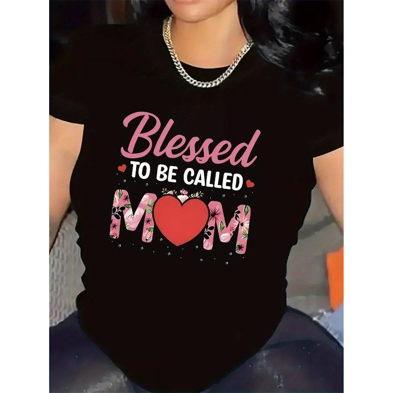 Женская белая и черная футболка с цветочным принтом 'Lucky to Be Called Mom' европейского размера | Легкий и дышащий топ с коротким рукавом и круглым вырезом