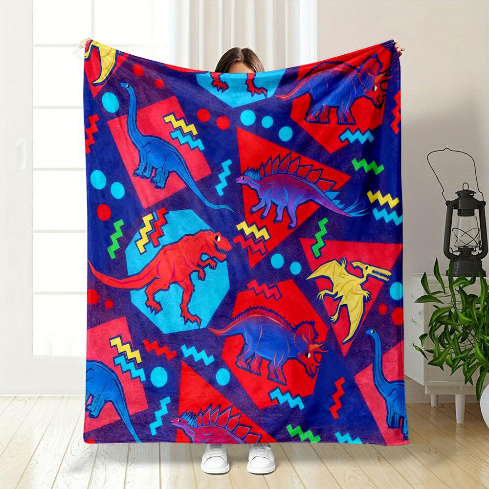Style Cartoon Dinosaur Graffiti Style Print Blanket Home Travel Camping for Adults and Kids Luxury Gifts MultiSizes