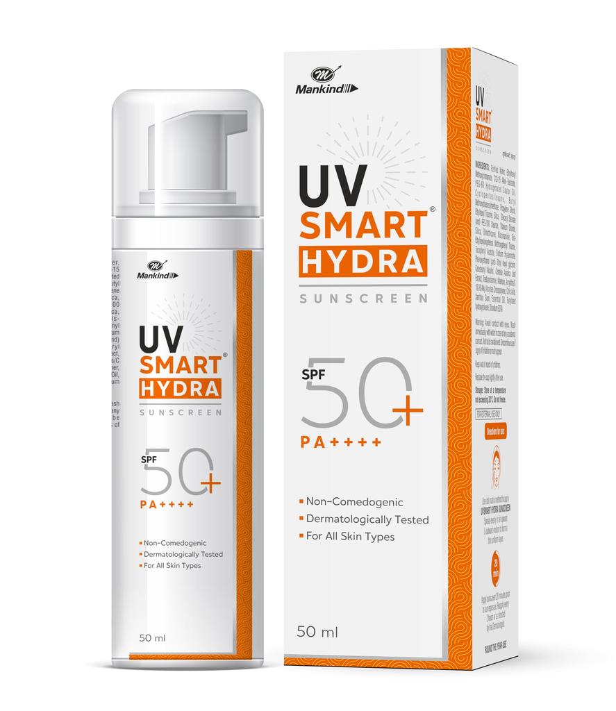 Mankind UV Smart Hydra Солнцезащитный крем SPF 50+ PA++++ | Некомедогенный, Дерматологически протестирован, Увлажняющая формула | Для всех типов кожи | 50 мл
