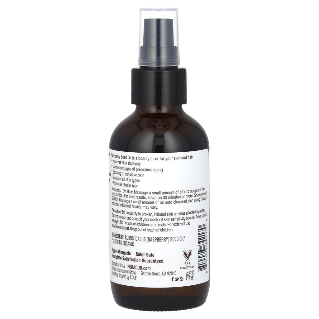 Pura D'or Organic Raspberry Seed Oil, 4 Fl Oz (118 Ml)
