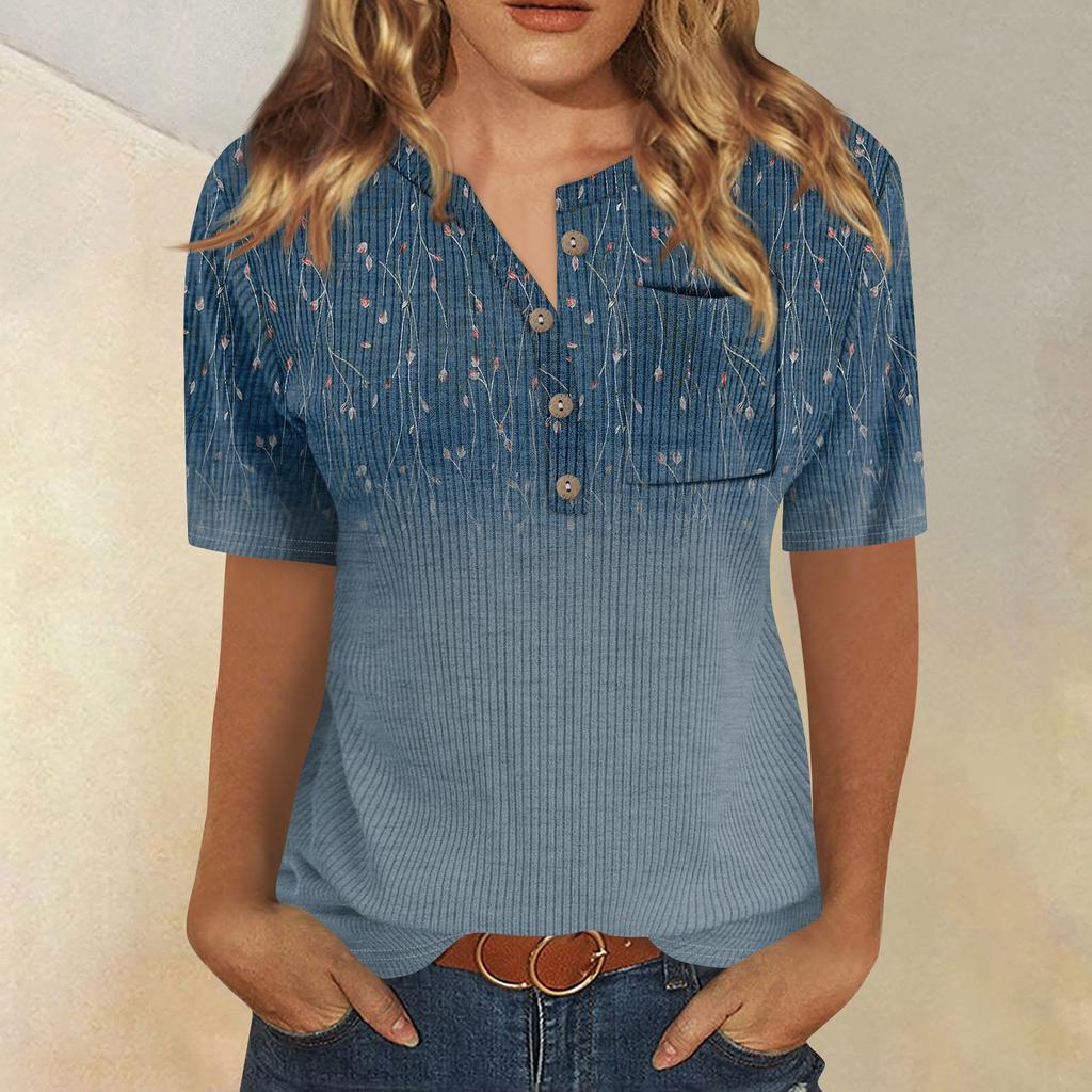 Футболки для женщин, плиссированные, с V-образным вырезом, нарядные, повседневные блузки с принтом, короткие рукава, летние топы, свободный крой