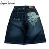 RogueWave Уличные джинсы Новая мода Оверсайз Вышивка Свободные джинсовые шорты Мужские Y2K Харадзюку Ретро Популярные Повседневные Шорты с высокой талией Брюки