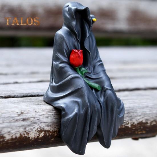 Halloween Grim Reaper Figurine Spooky Black Robe Death Ghost Resin Statue Sculpture Indoor Home Office Desktop Decoration Ornament Festival Gift