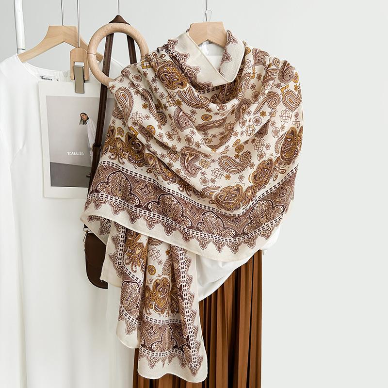 Vintage Cotton and Linen Elegant Temperament Scarf Mother's Day Surprise Gift Women's Design Sense Fashion Personality Outer Shawl